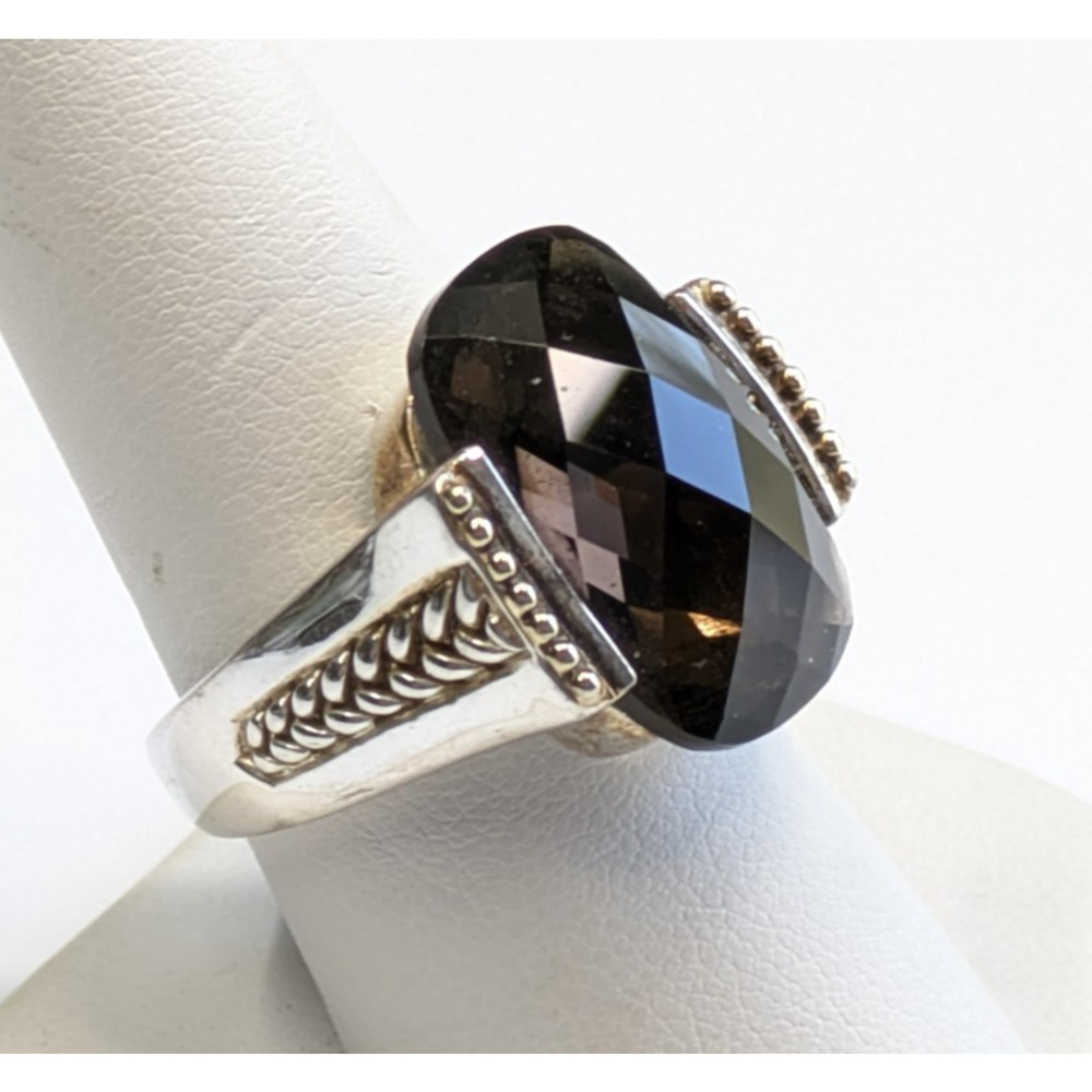 Designer Sterling Silver 925 Large Cushion Cut Smokey Quartz Sz 9 Ring Cocktail